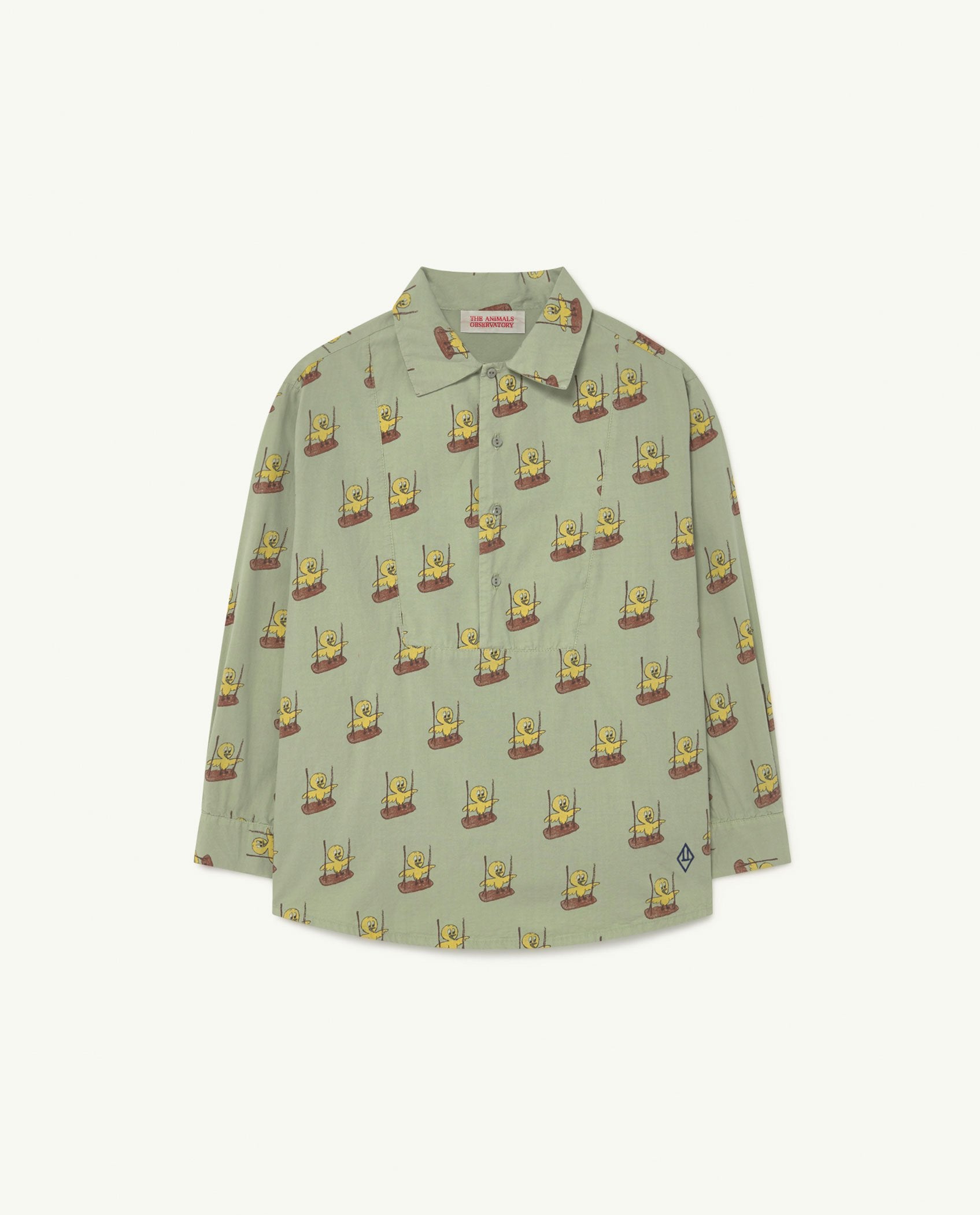 Soft Green Birds Mandrill Shirt PRODUCT FRONT