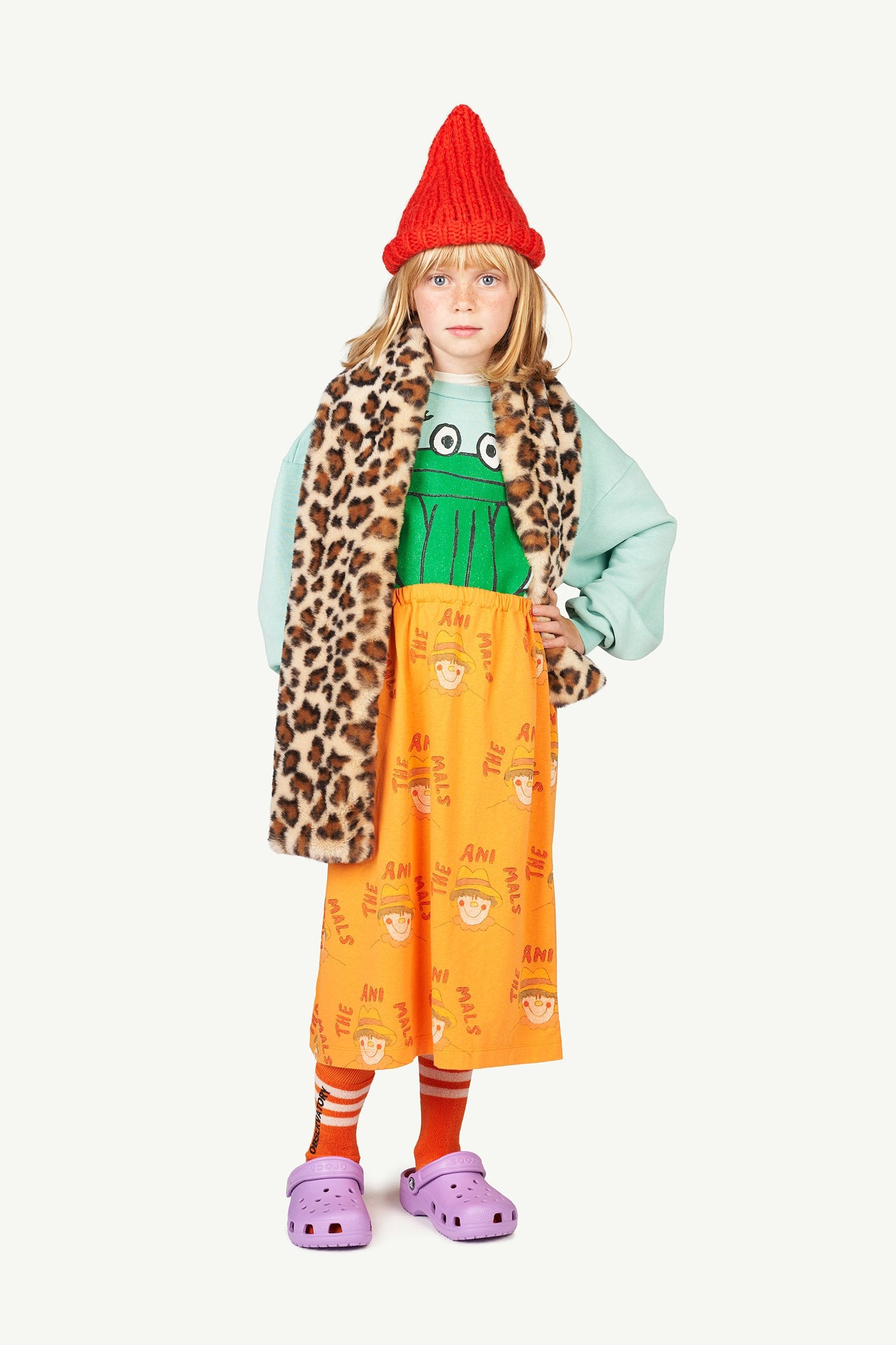Orange Ladybug Kids Skirt MODEL FRONT