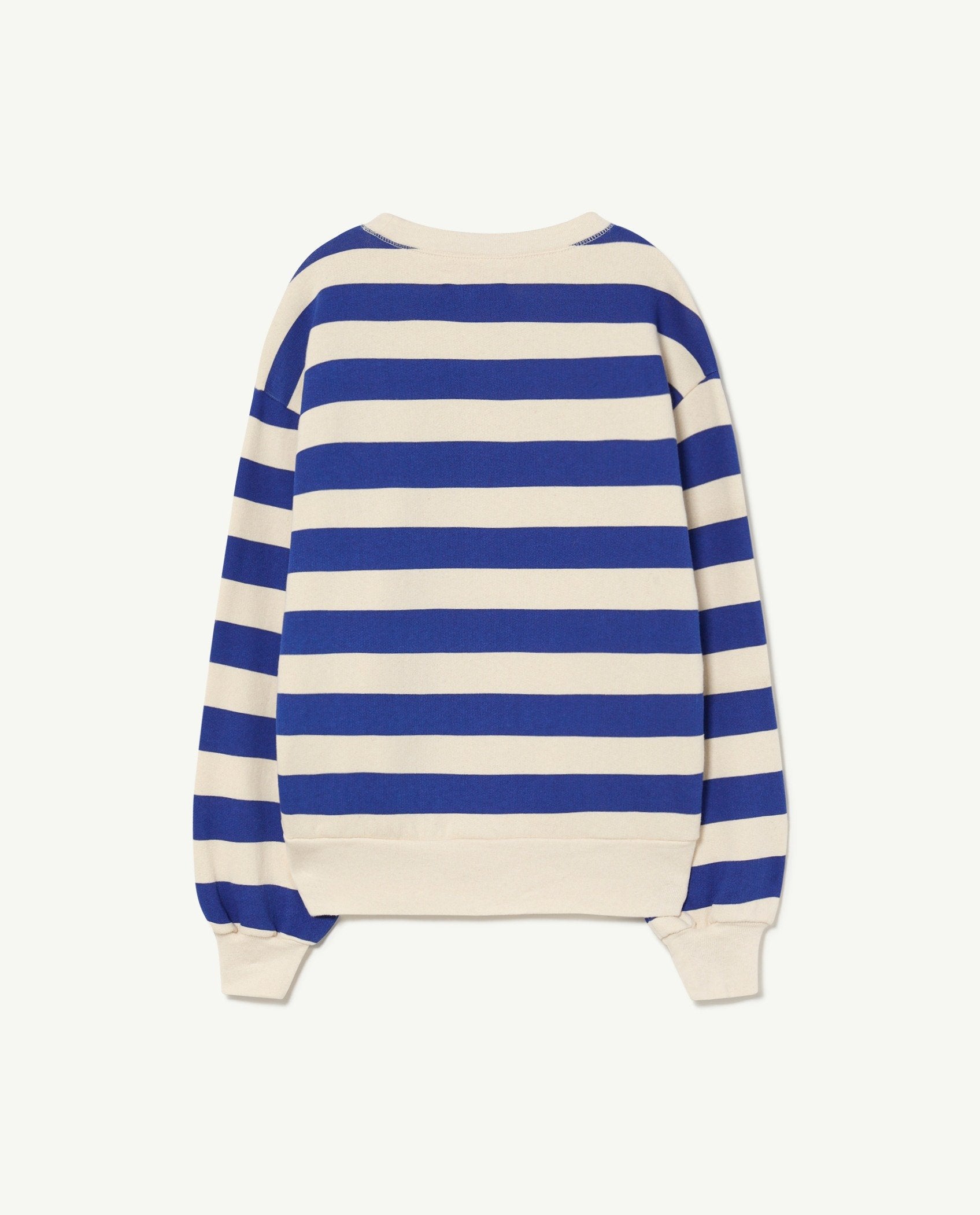 Recycled Raw White Blue Stripes Bear Sweatshirt PRODUCT BACK