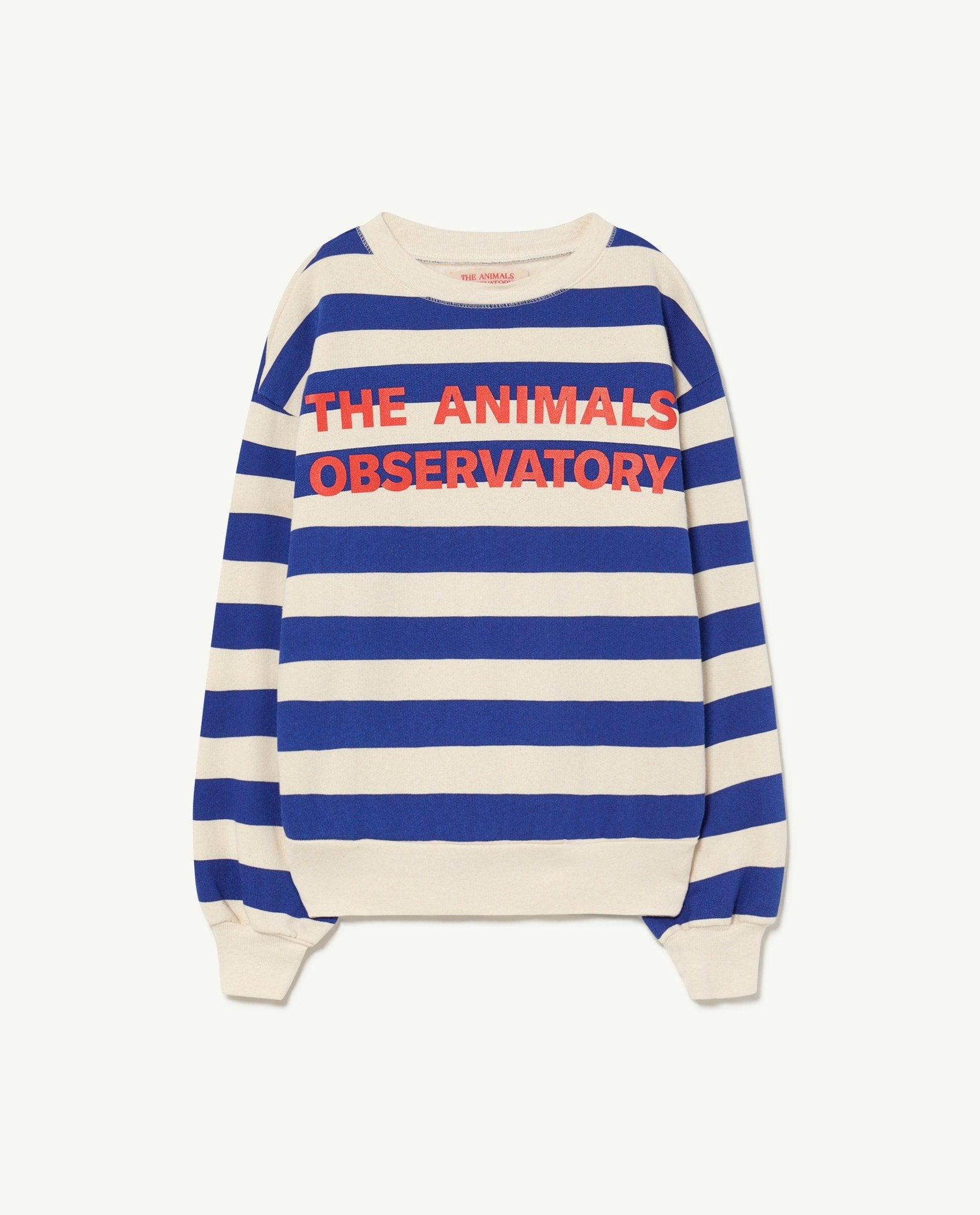 Recycled Raw White Blue Stripes Bear Sweatshirt PRODUCT FRONT