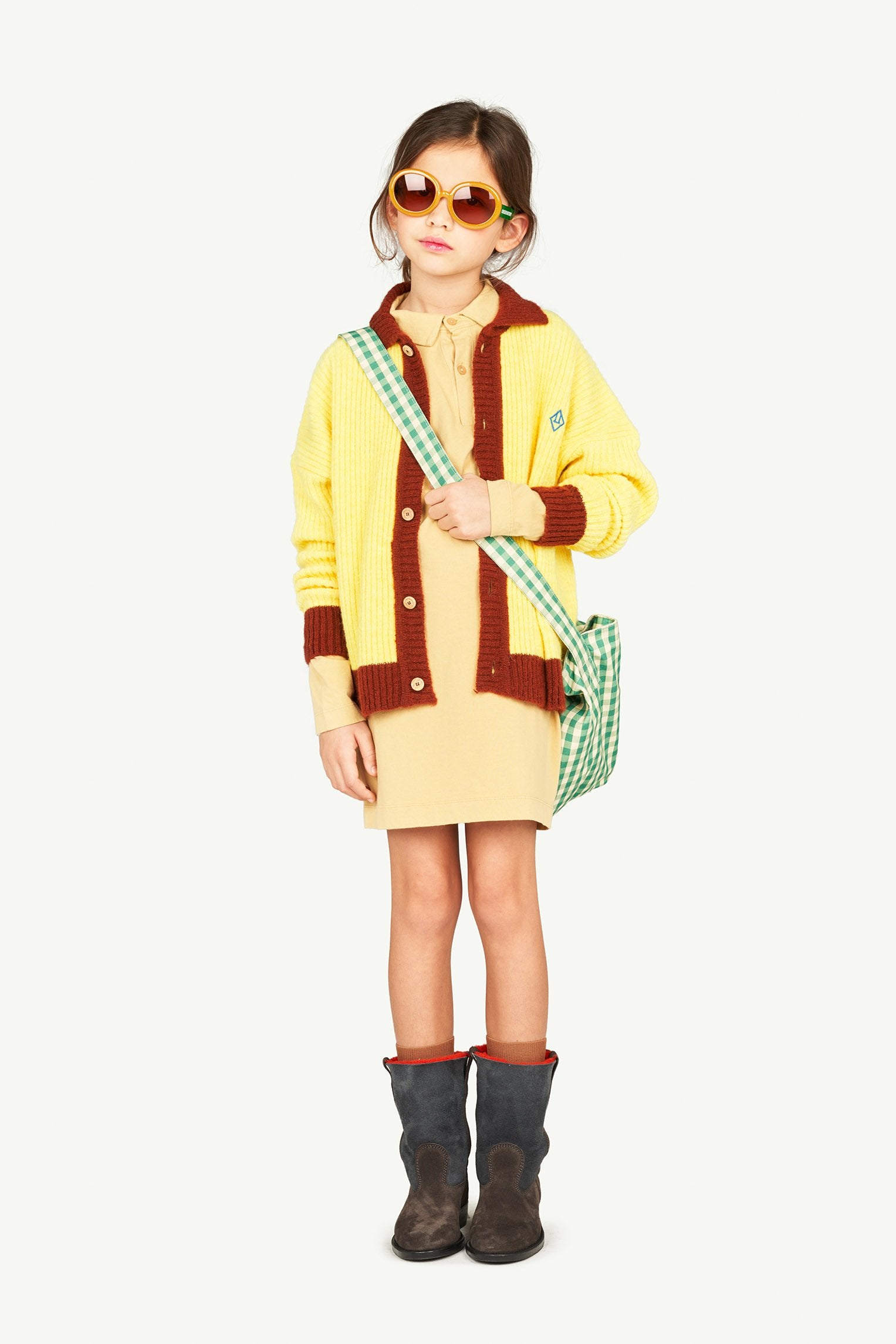 Bicolor Yellow Toucan Cardigan MODEL BACK