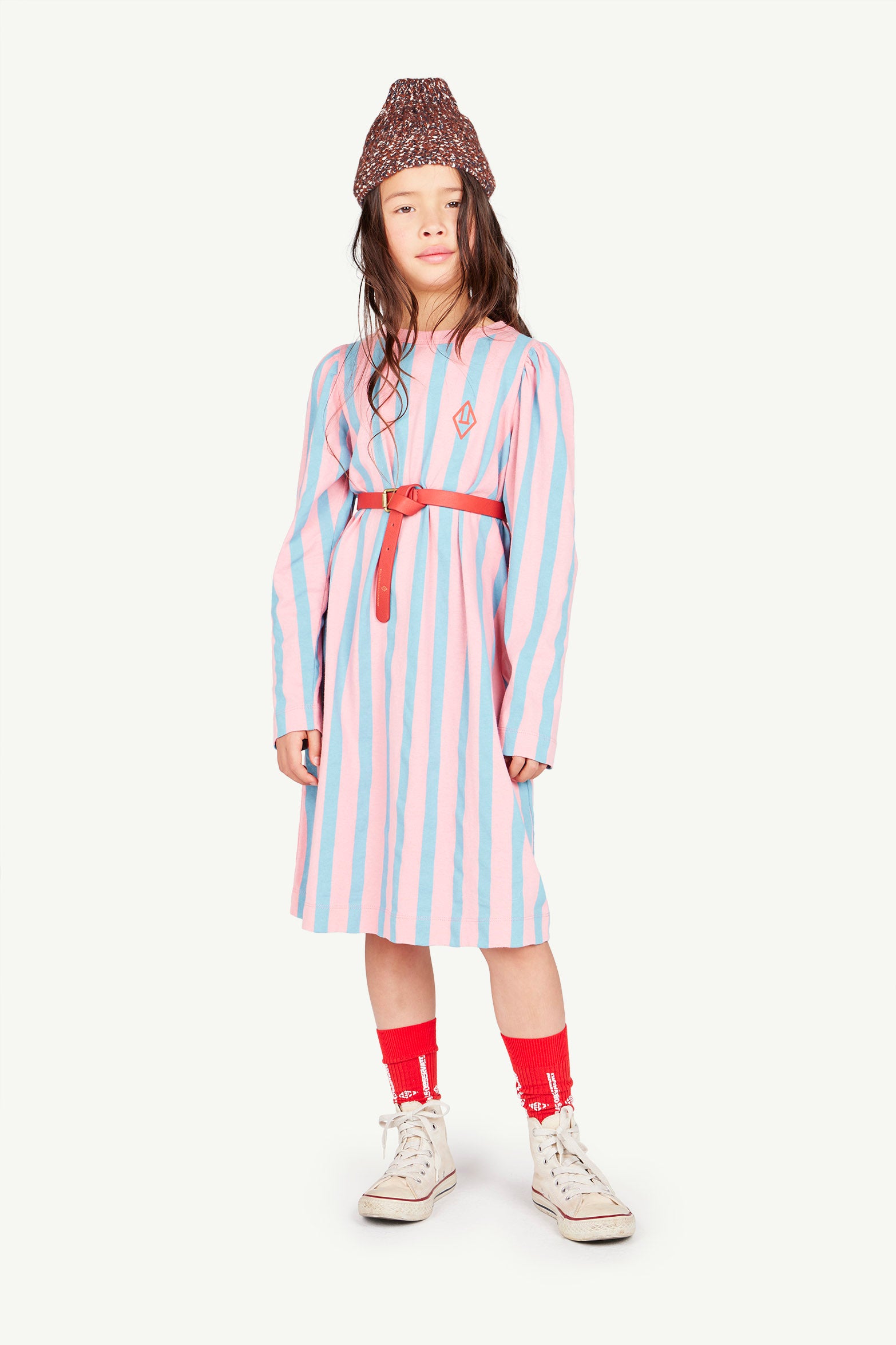 Pink Stripes Dog Dress MODEL FRONT