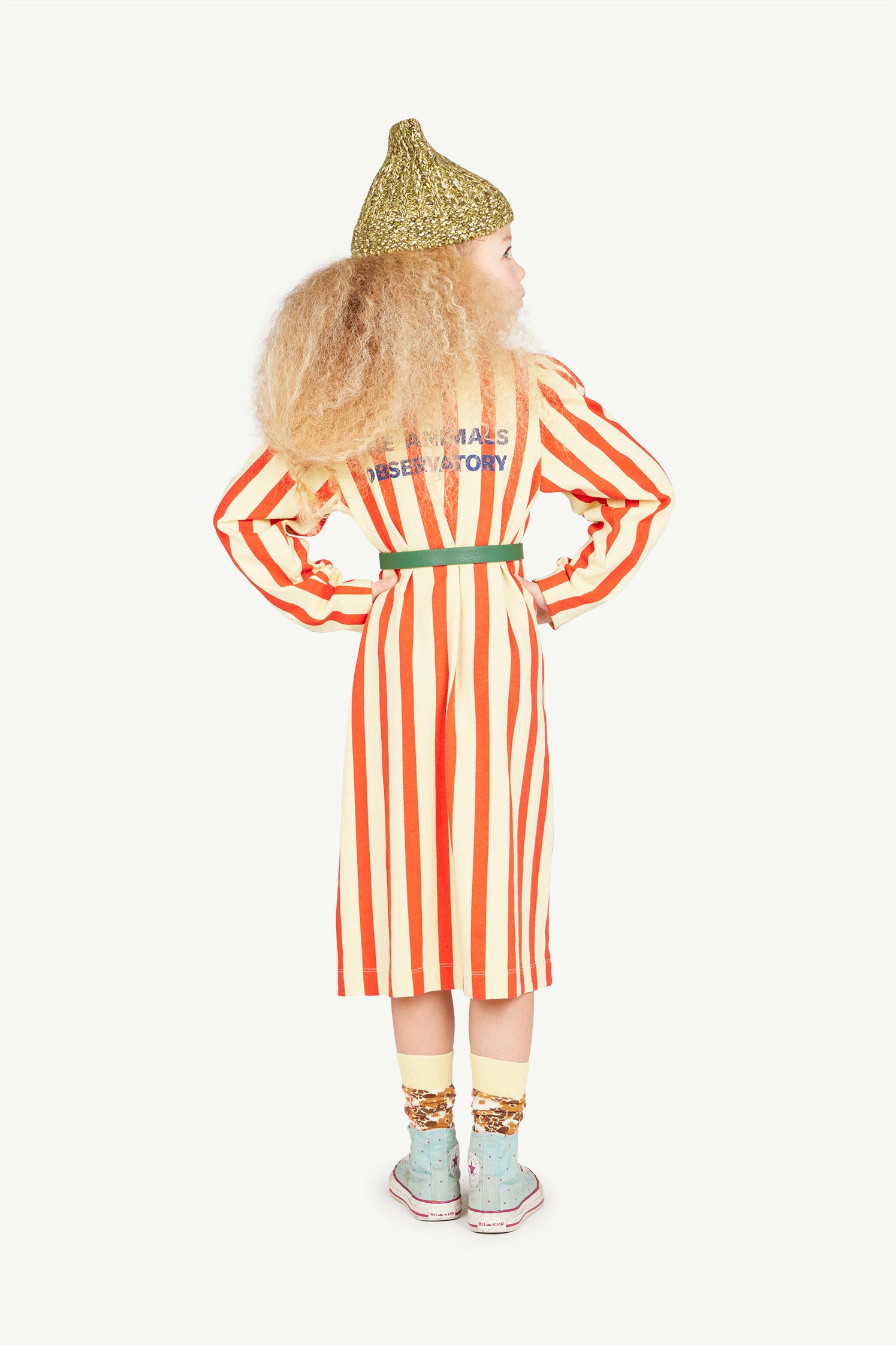 Cream Yellow Stripes Dog Dress MODEL BACK