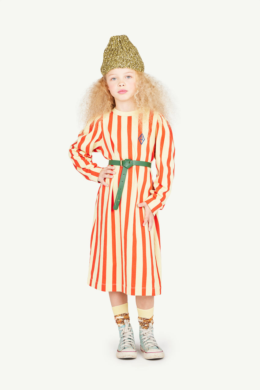 Cream Yellow Stripes Dog Dress MODEL FRONT