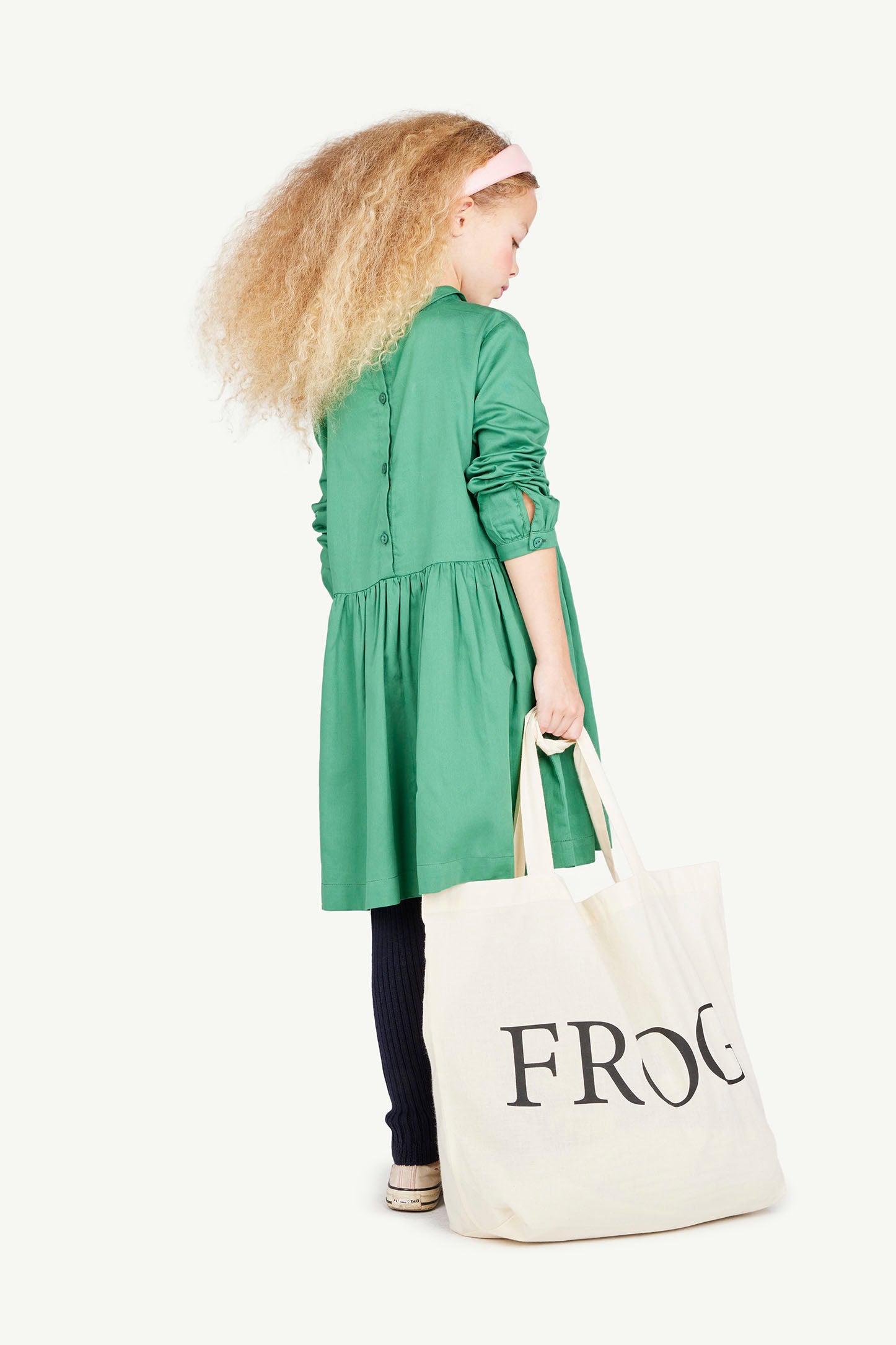 Green Pleat Tortoise Dress MODEL BACK