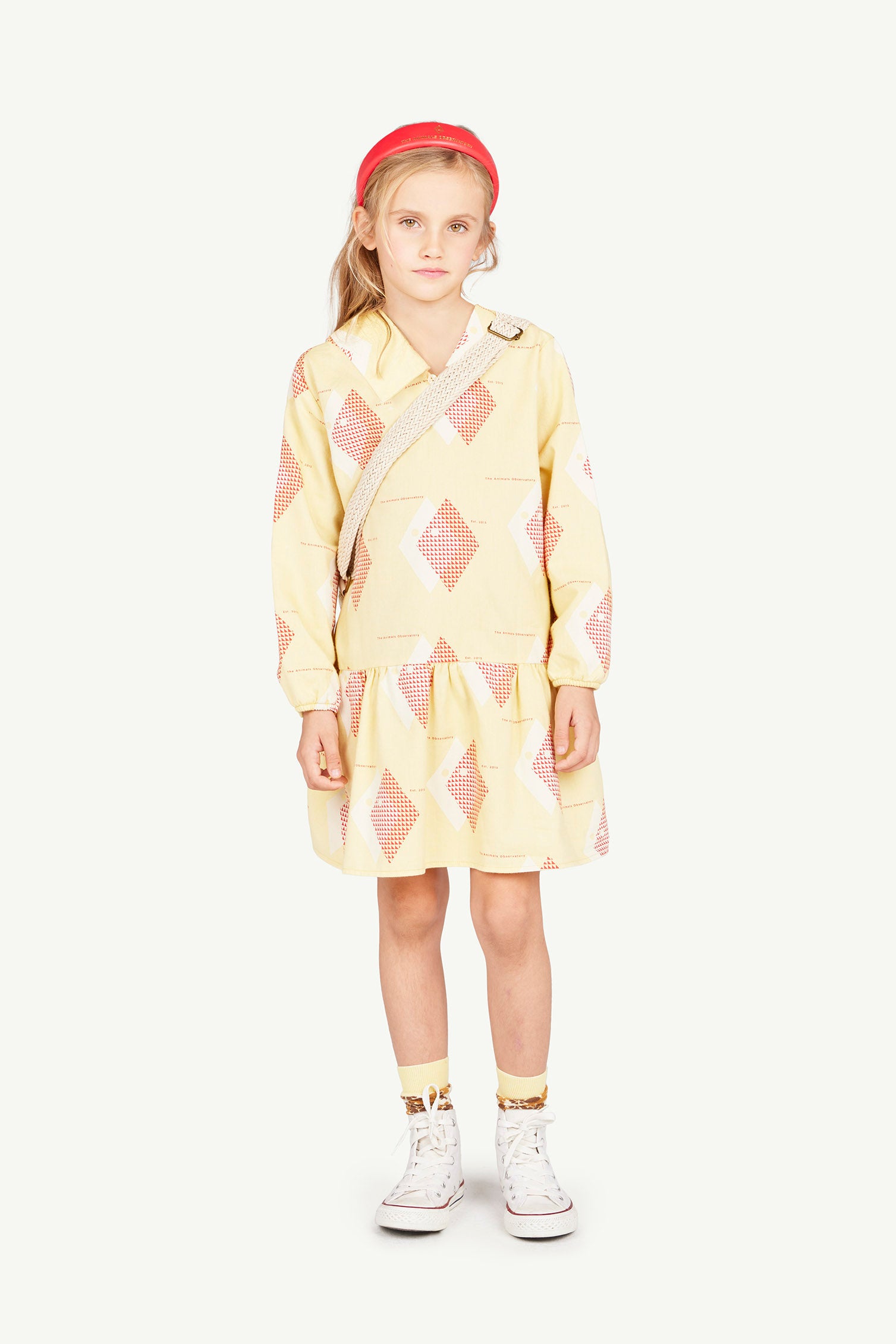 Cream Yellow Rhombus Albatrosss Dress MODEL FRONT