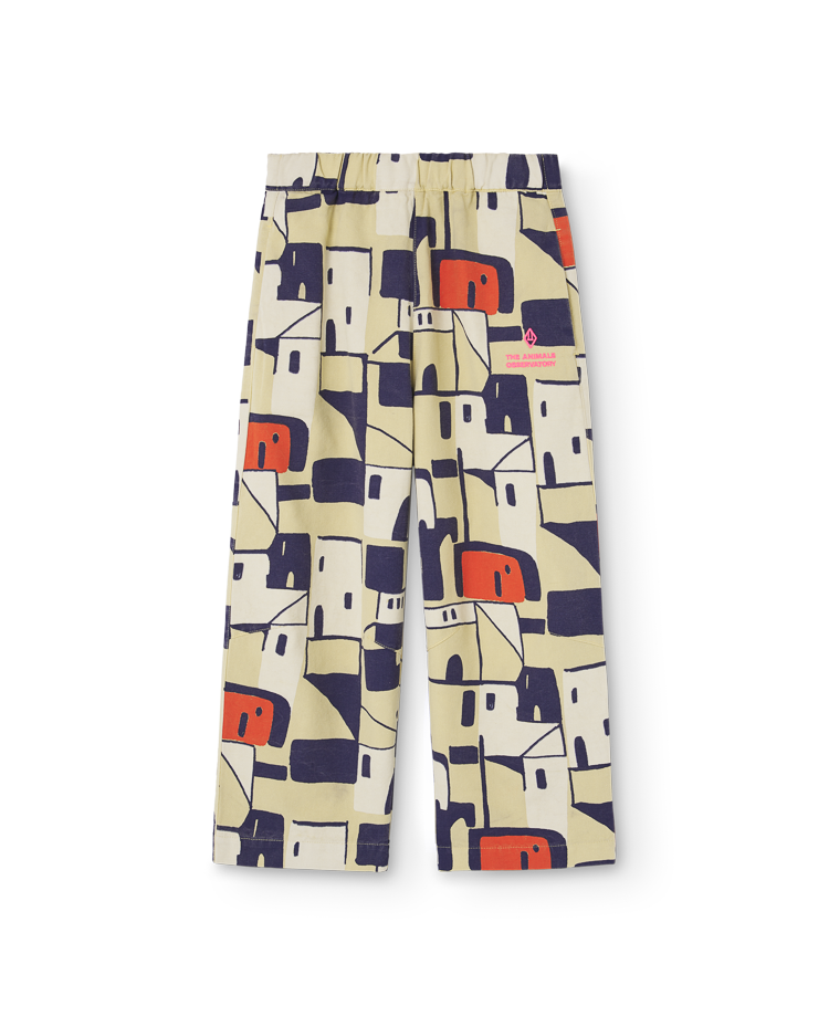 Cream Yellow Houses Elephant Pants COVER