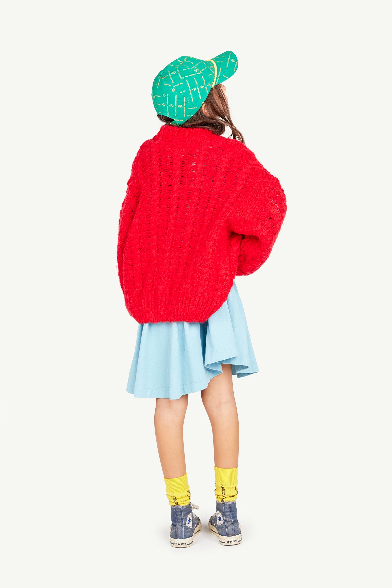 Red Racoon Cable Cardigan MODEL BACK