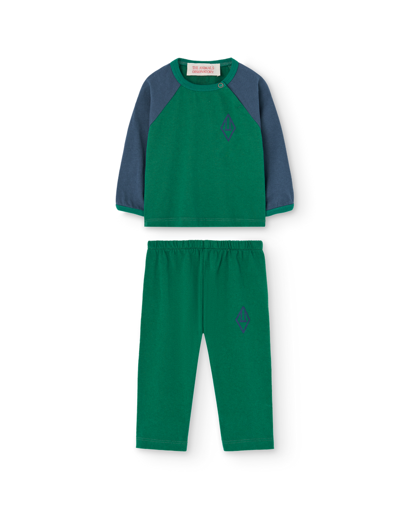 Green Bicolor Baby Two Piece Set PRODUCT FRONT