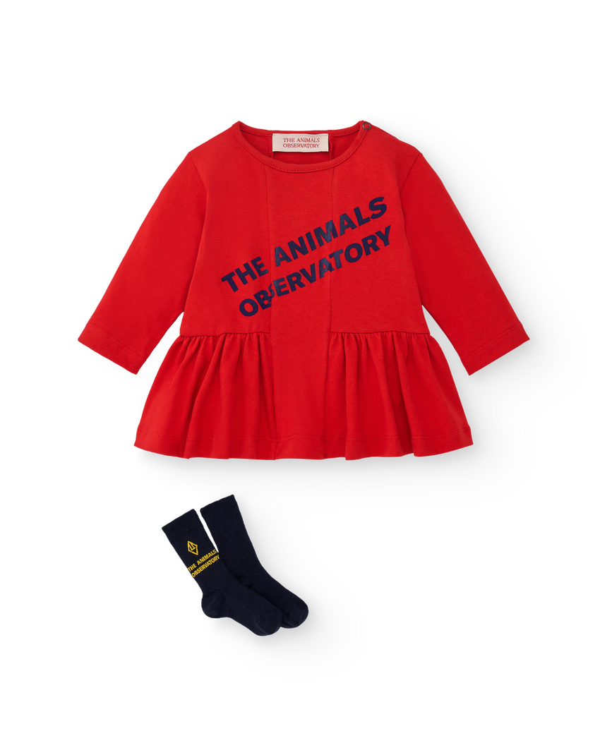 Red Wildebeest Baby Dress MODEL FRONT