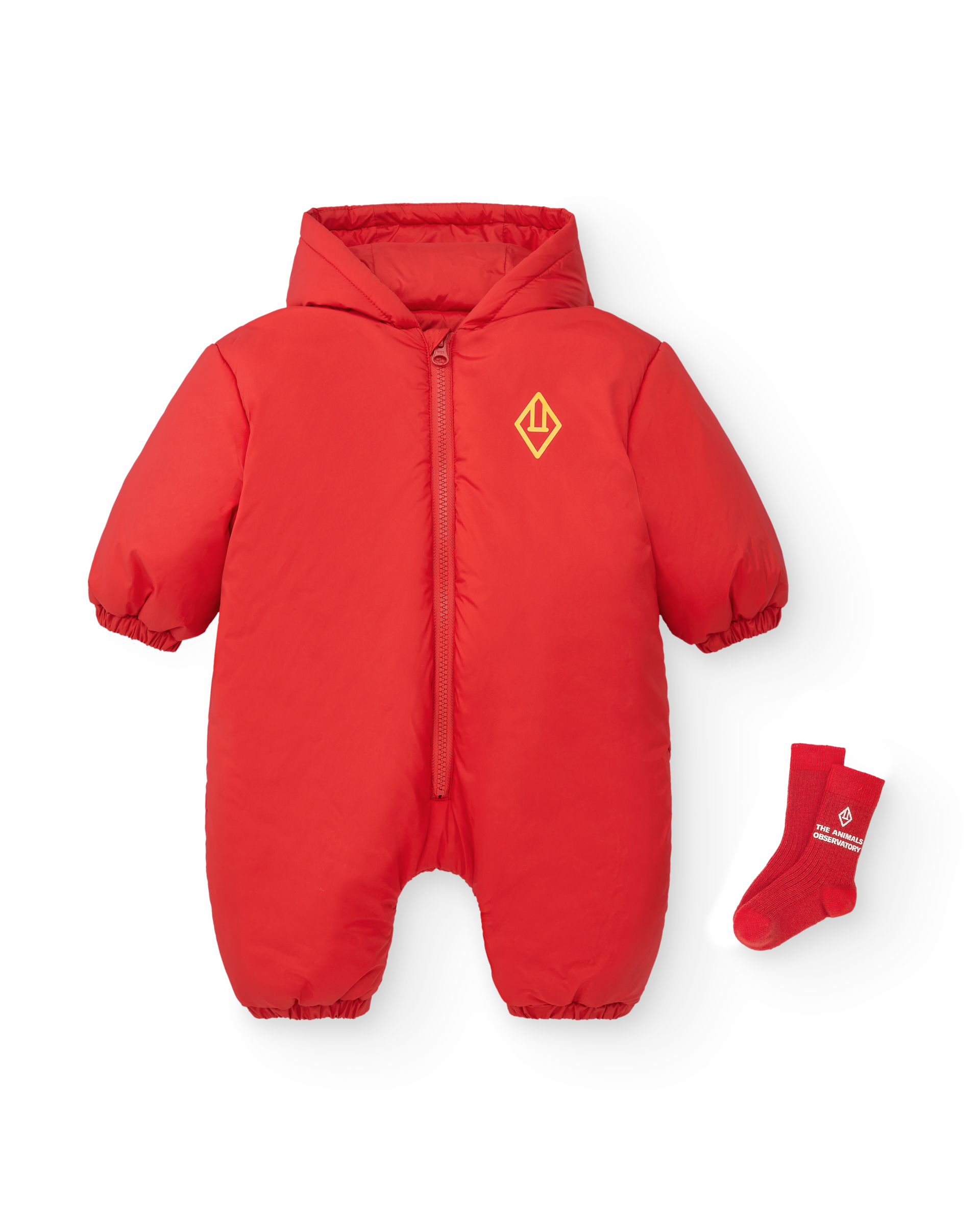 Red Bumblebee Baby Snowsuit MODEL FRONT