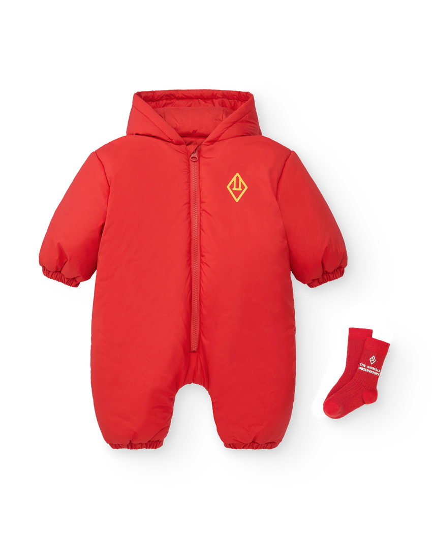 Red Bumblebee Baby Snowsuit MODEL FRONT