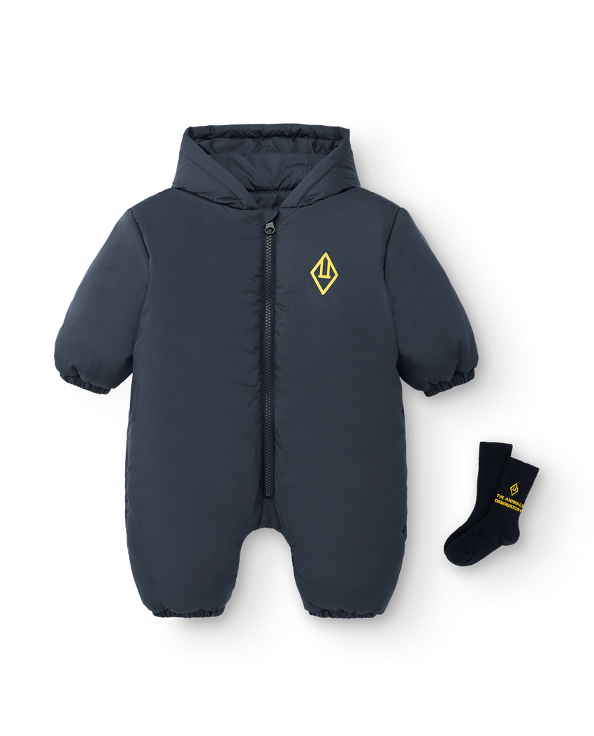 Navy Bumblebee Baby Snowsuit MODEL FRONT