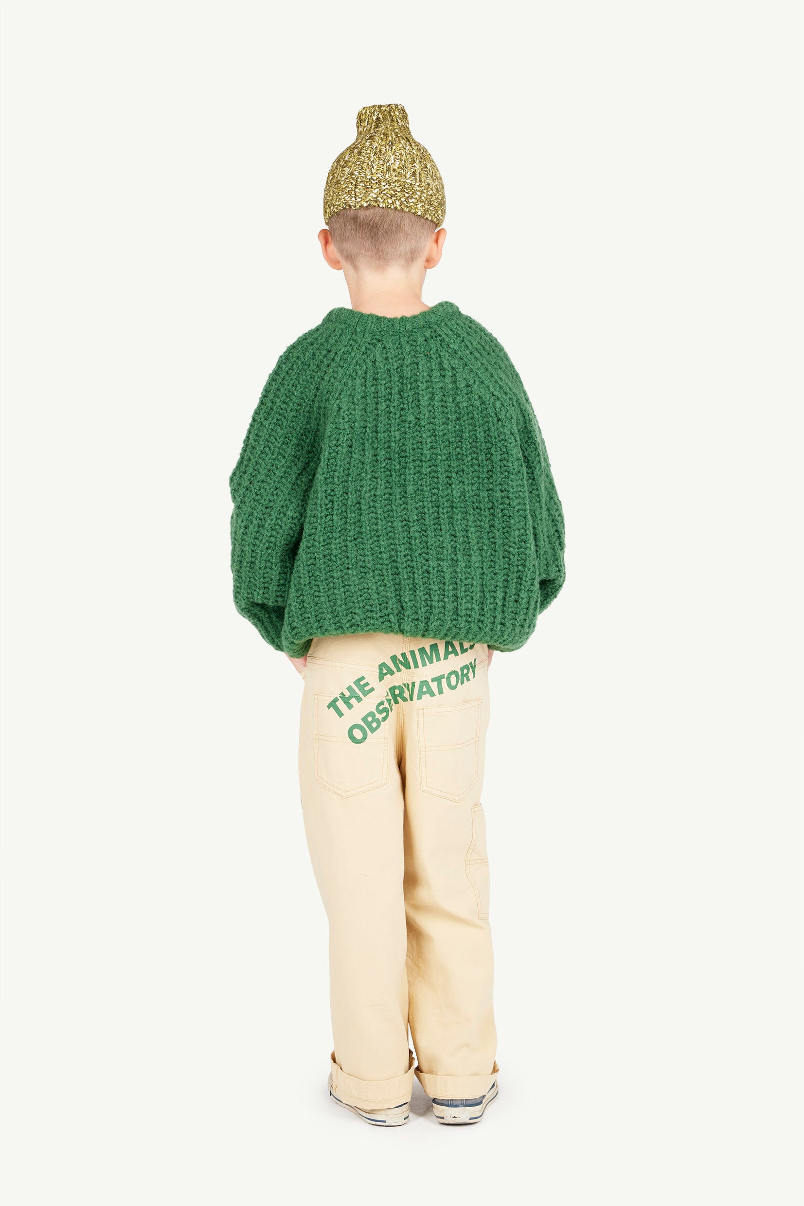 Dark Green Plain Bull Sweater MODEL BACK