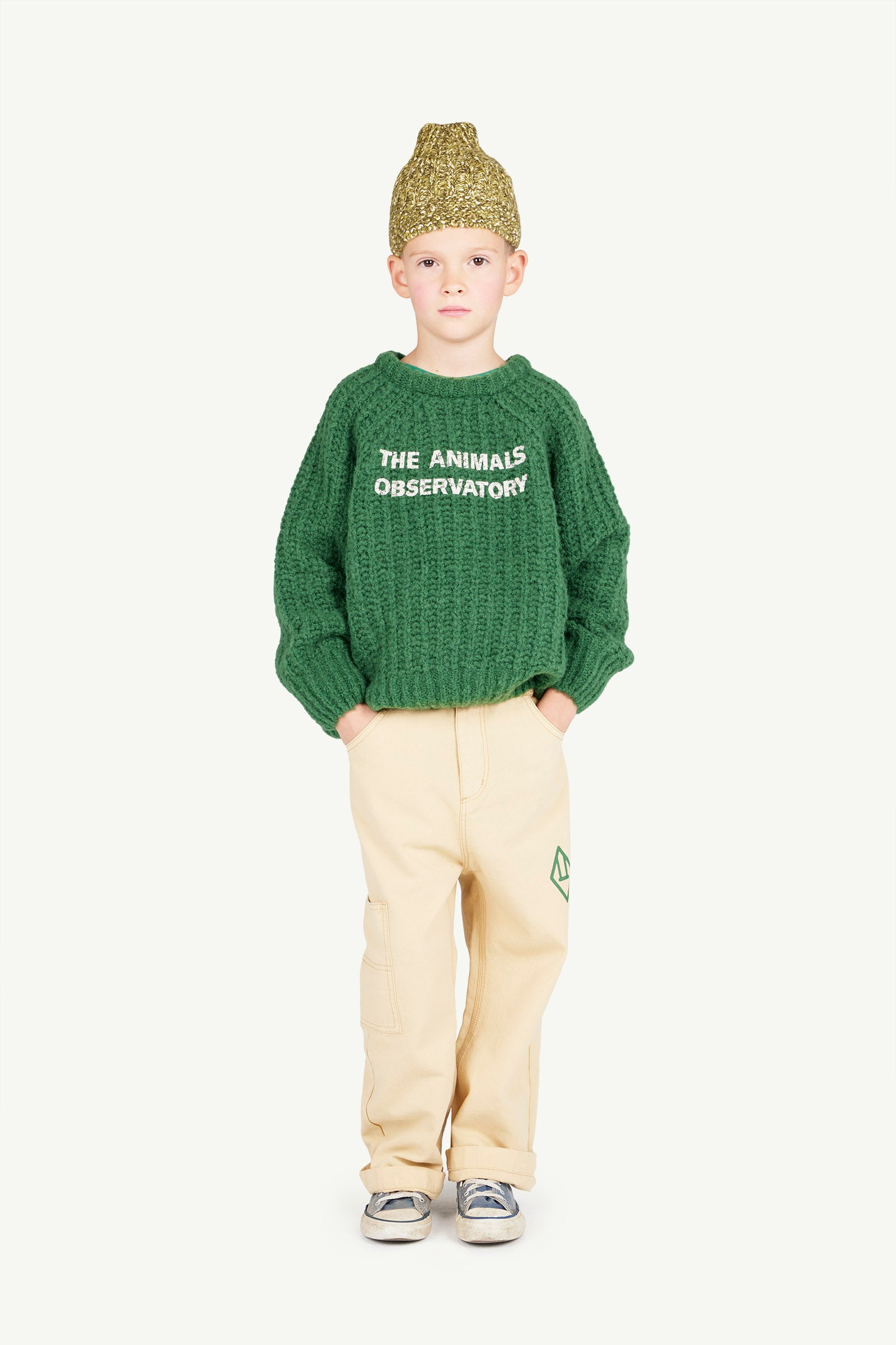 Dark Green Plain Bull Sweater MODEL FRONT