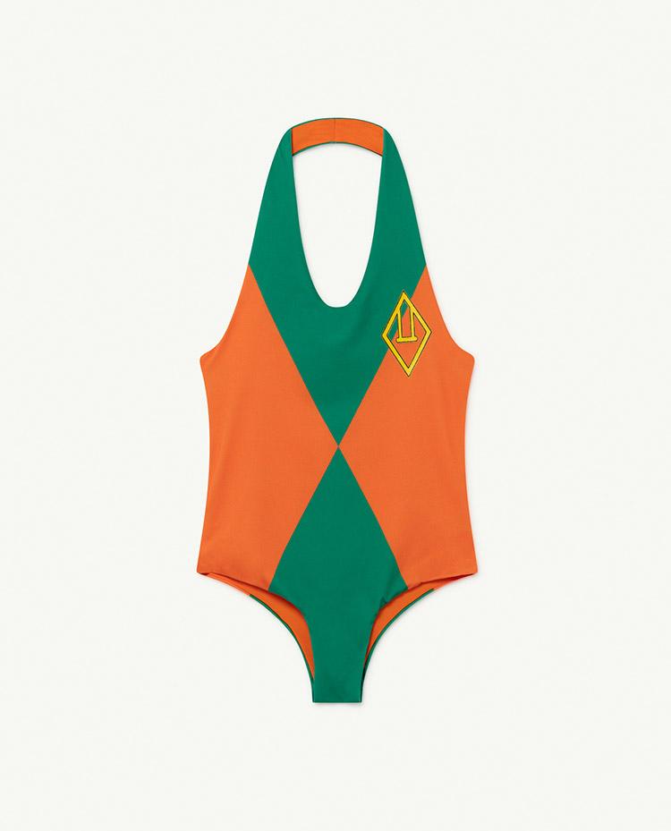 Orange Triangles Fish Swimsuit COVER