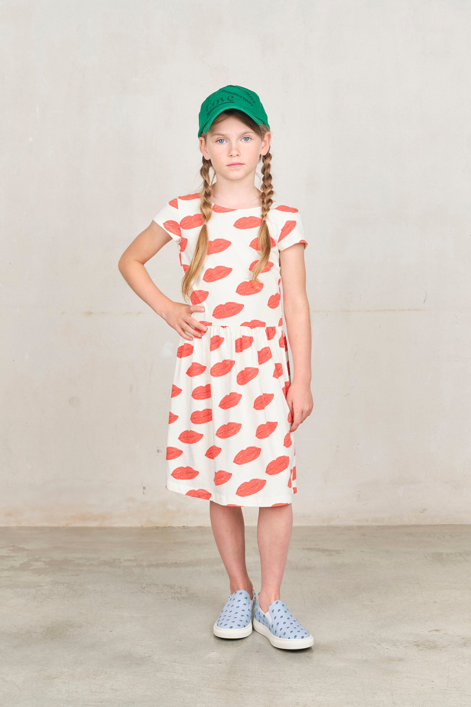 White Kissing Flamingo Midi Dress MODEL FRONT