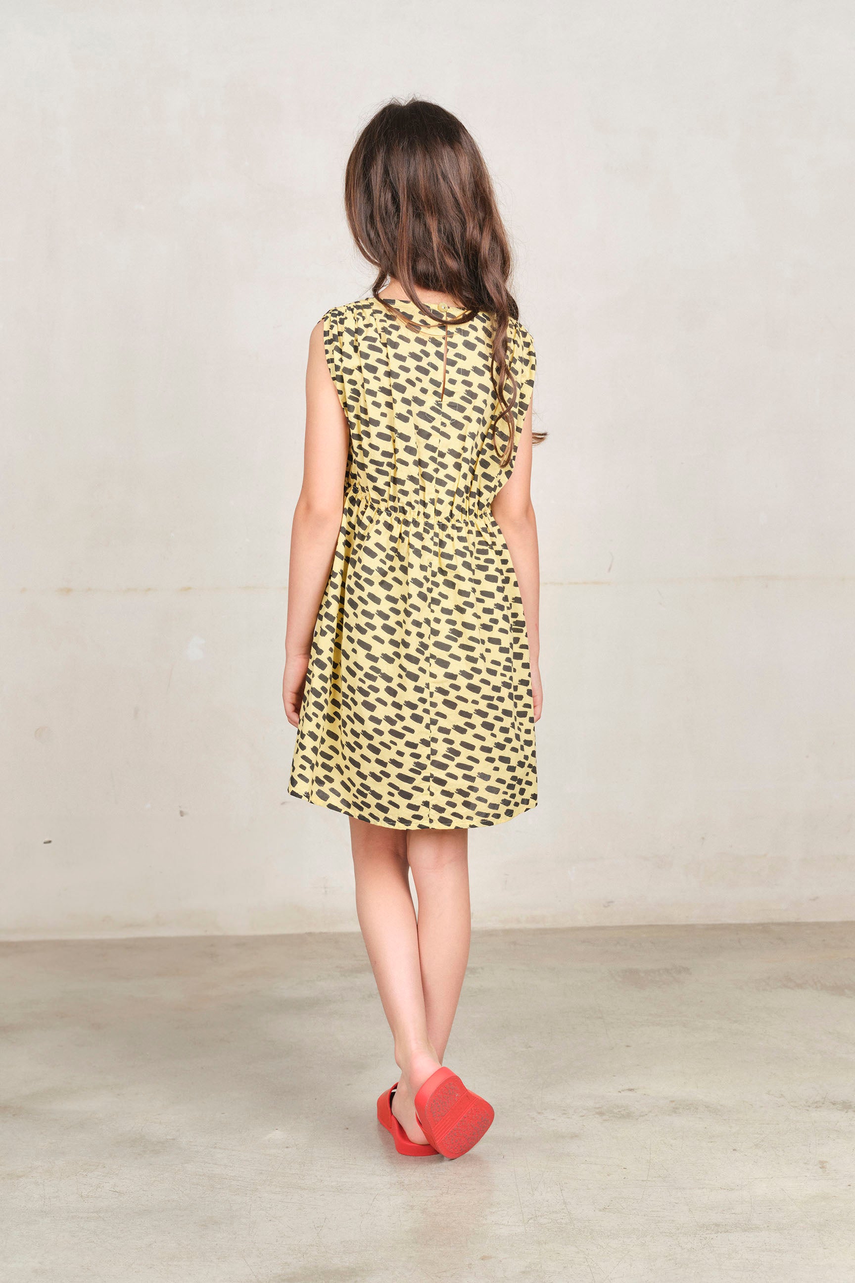 Yellow Animal Marten Midi Dress MODEL BACK