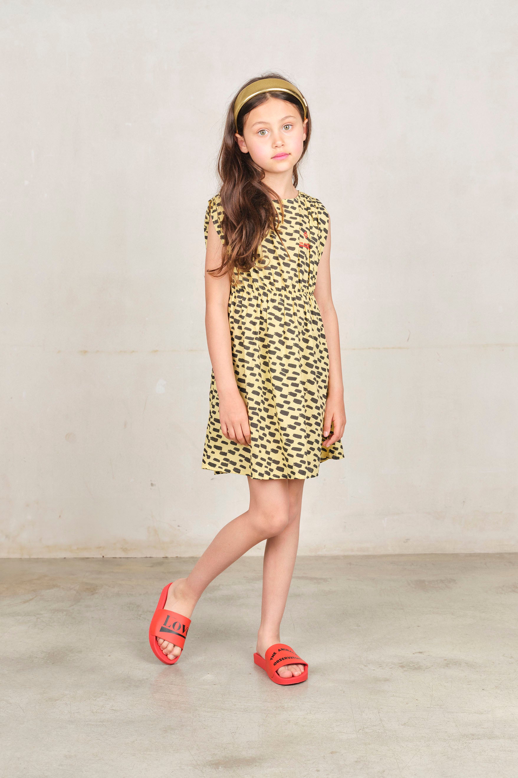 Yellow Animal Marten Midi Dress MODEL FRONT