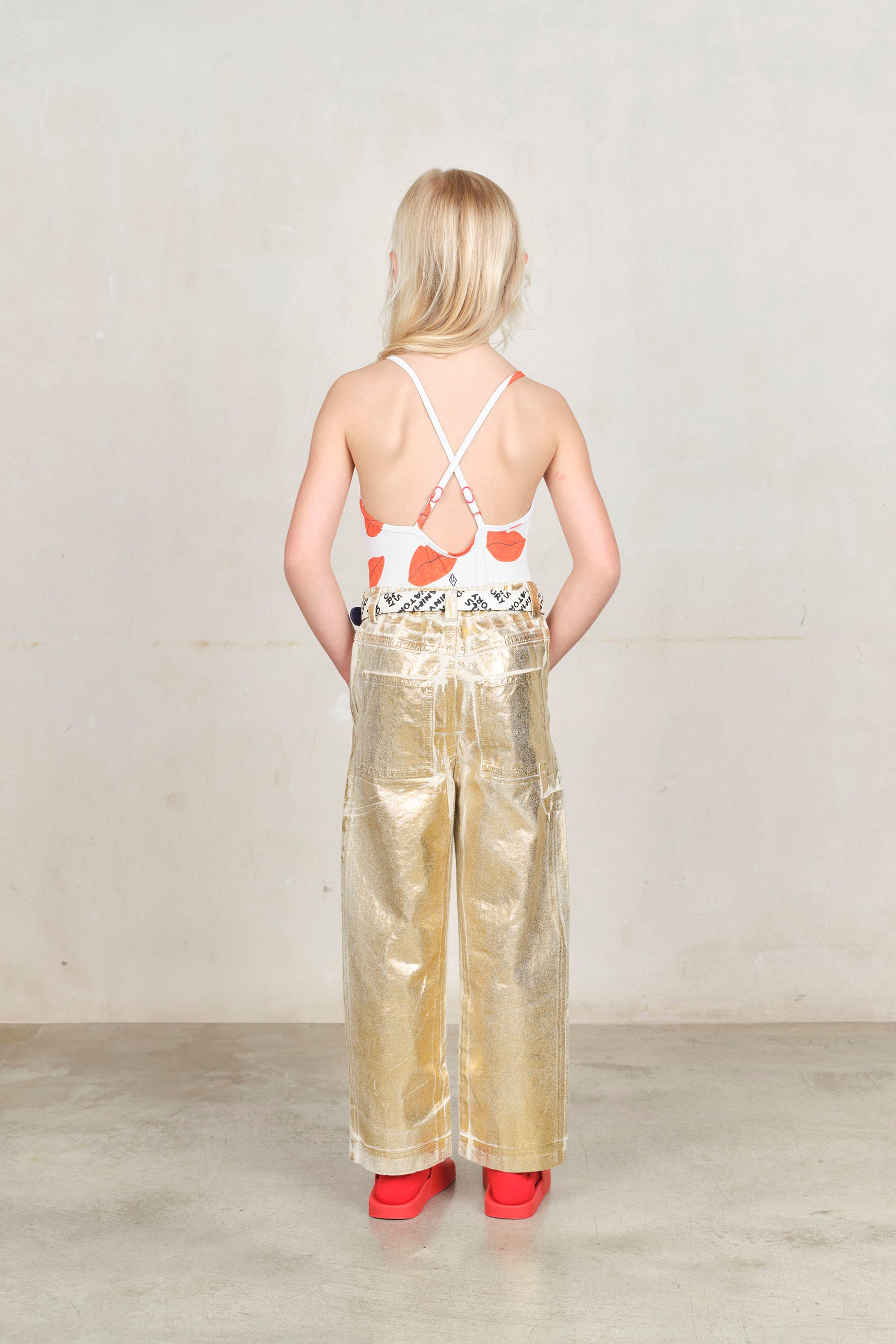 Gold Shiny Condor Pants MODEL BACK