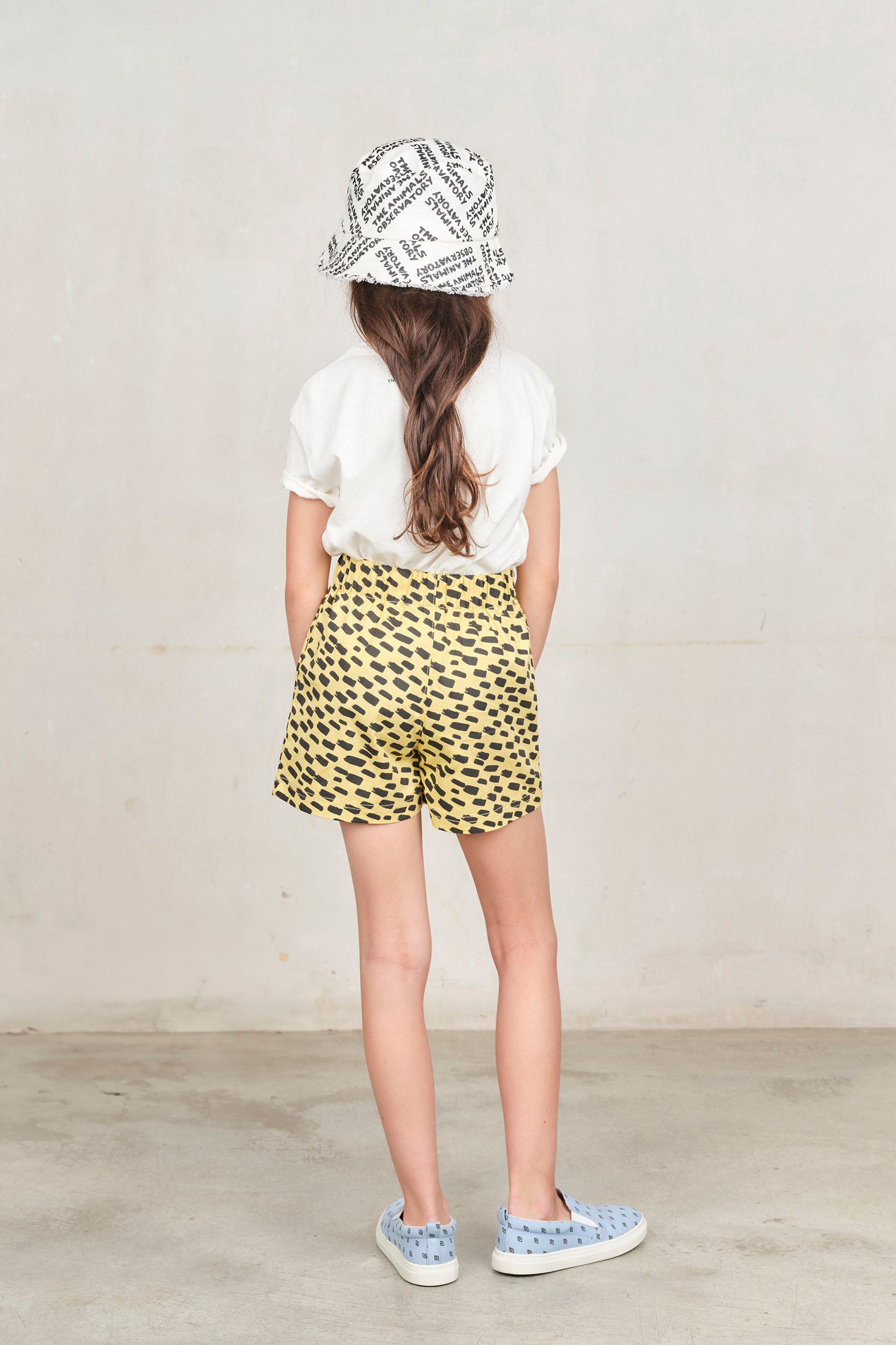 Yellow Animal Monkey Bermuda Shorts MODEL BACK