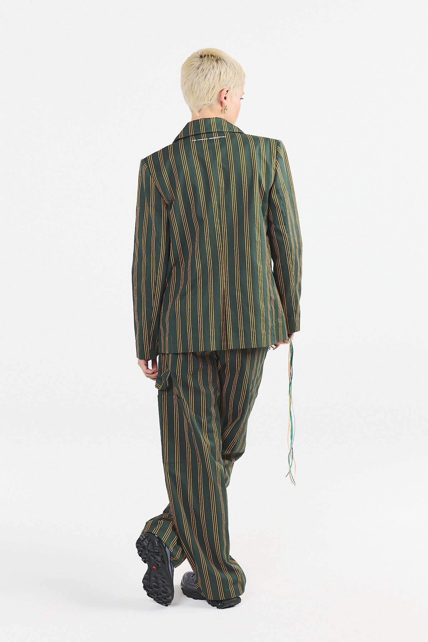 Deep Green Stripes Elk Pants MODEL BACK